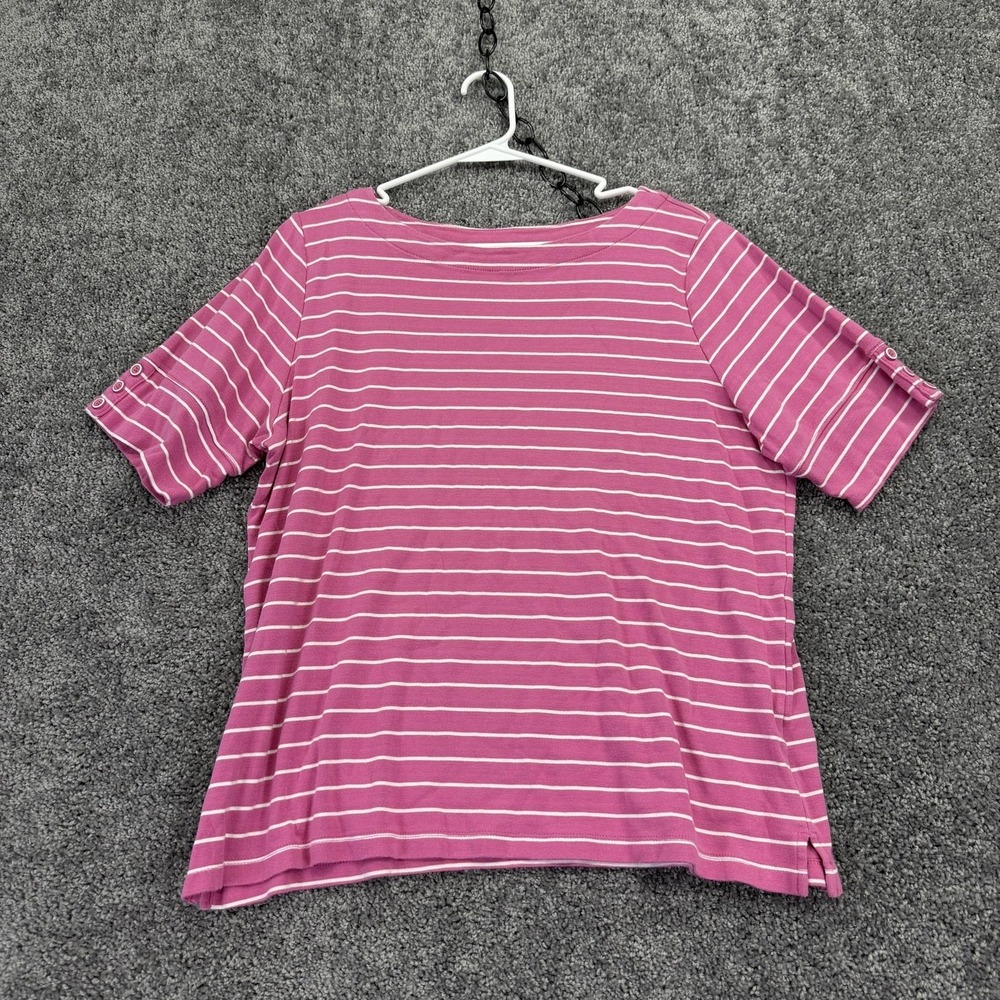 CJ Banks Shirt Womens 1X Pink Striped Short Sleeve Boat Neck Casual Top